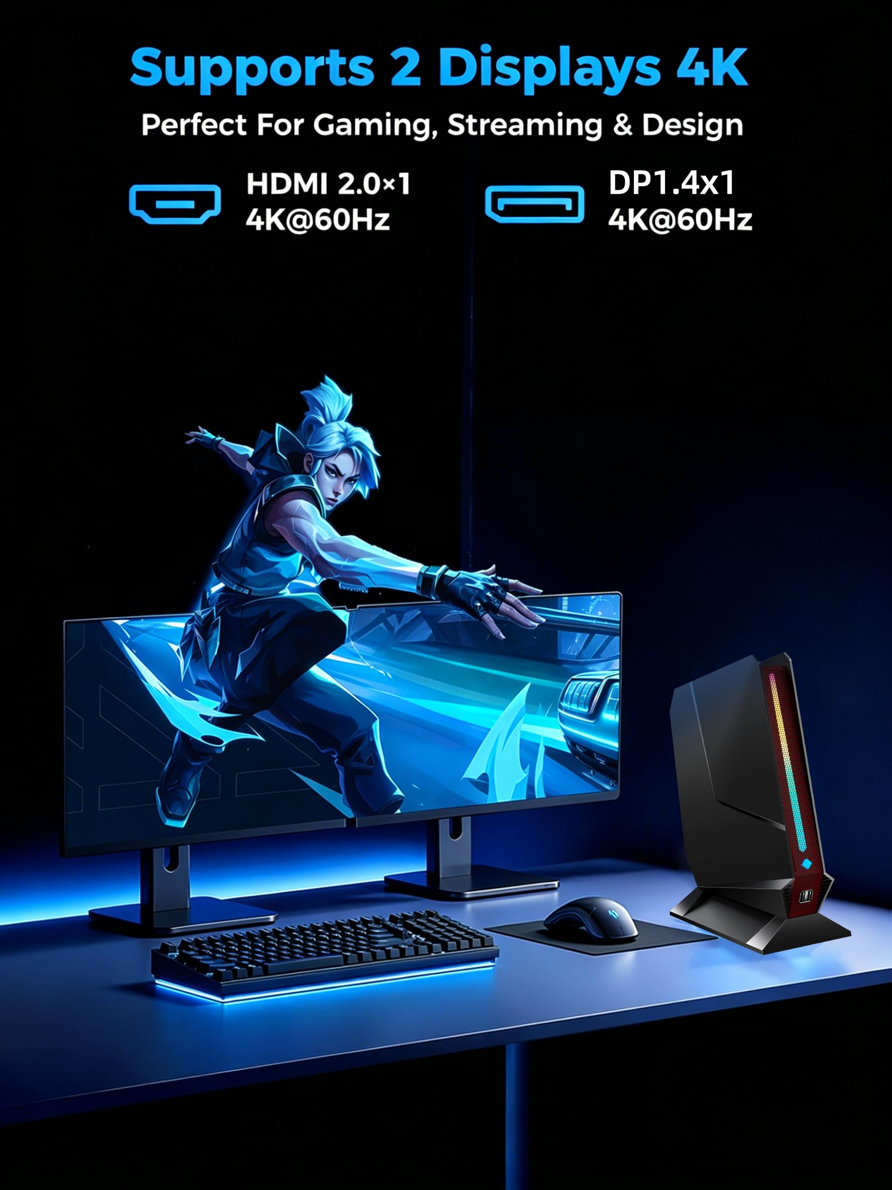 TOPGRO Mini PC para jogos, preto, computador de mesa compacto com