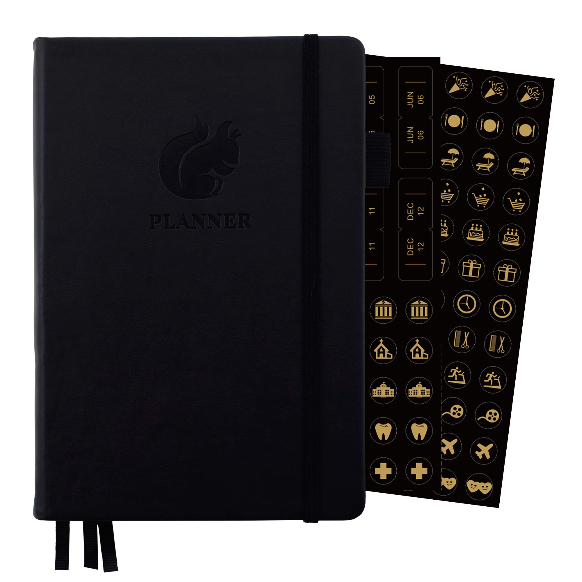 SynLiZy A5 Undated Planner Agenda Appointment Book Academic Weekly & Monthly Planner 12 Months 53 Weeks 5.7" x 8.3",Three Sheets of Stickers,Elastic Closure,Thick Paper,Inner Pocket,Pen Holder