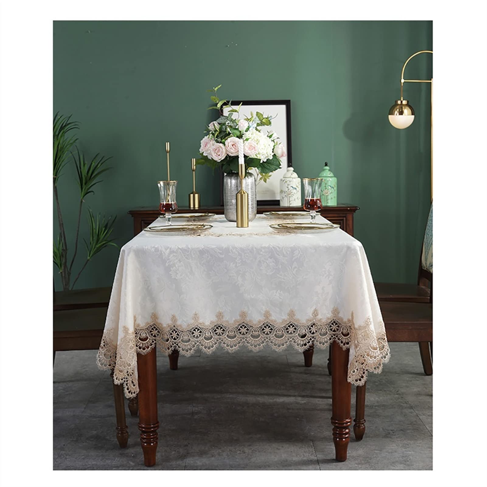 Chemins de Table, Fine Vintage Dentelle Blanc Simple rectangulaire avec Gland Table Basse Tissu Cuisine Maison hôtel Nappe Moderne Mode Coureurs(150 * 220cm)