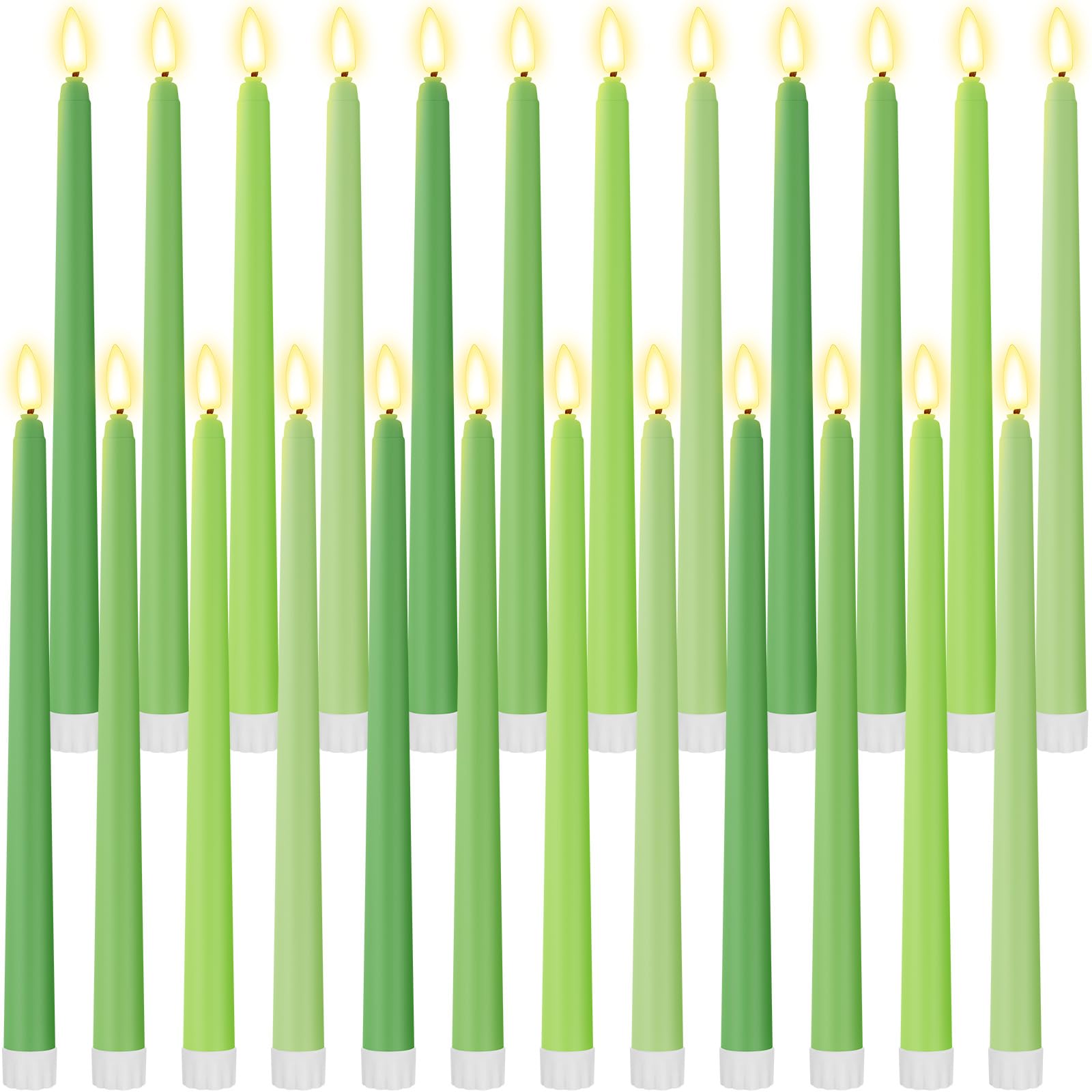 Photo 1 of Macarrie 24 Packs Flameless Taper Candles Battery Operated Fake 11 Inch Long Candlelight LED Flameless Candlesticks Flickering Tapered for Summer Fall Wedding(Spring Green)