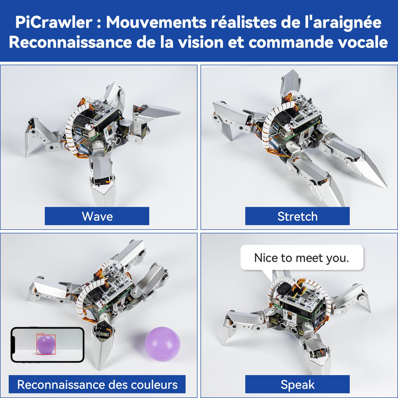 SUNFOUNDER PiCrawler AI Robot kit for Raspberry Pi, Robot Hat, Camera Module, Multi-Function DIY Bionic Robots for Kids and Adults, Batteries Included (Raspberry Pi Not Included)