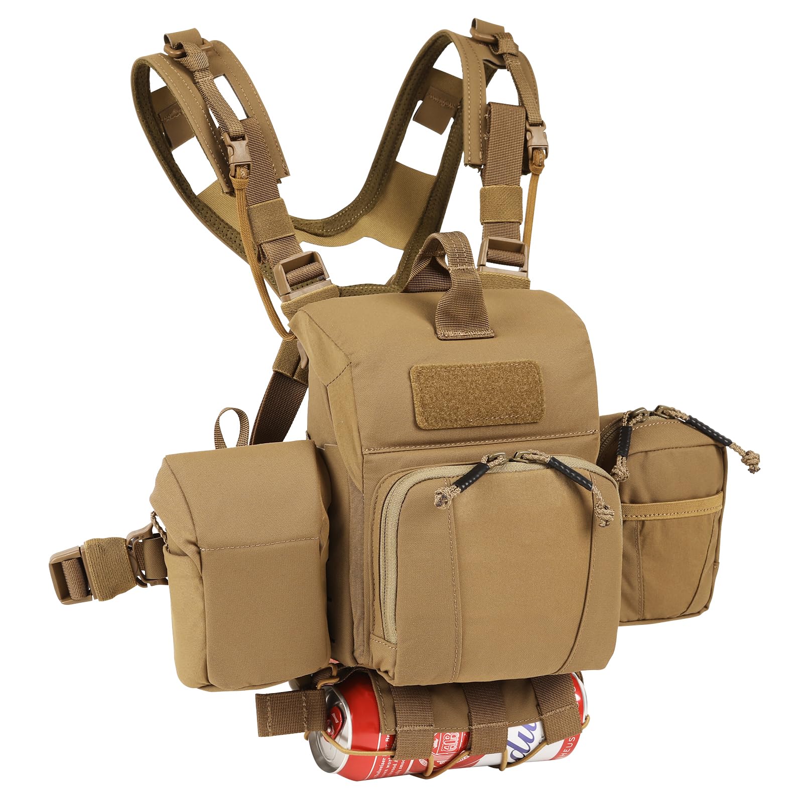 VOTAGOO Binocular Harness Case Bino Chest Pack with Magnetic Closure and MOLLE System Water-repellent for Hunting (Combination, Brown)