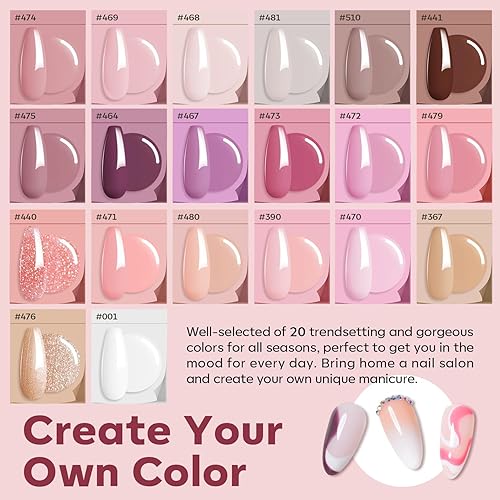 Miniatura 2 de modelones Kit de iniciación de uñas de gel de poligel, 20 colores nude rosa purpurina con lámpara de uñas, kit completo de extensión de uñas,