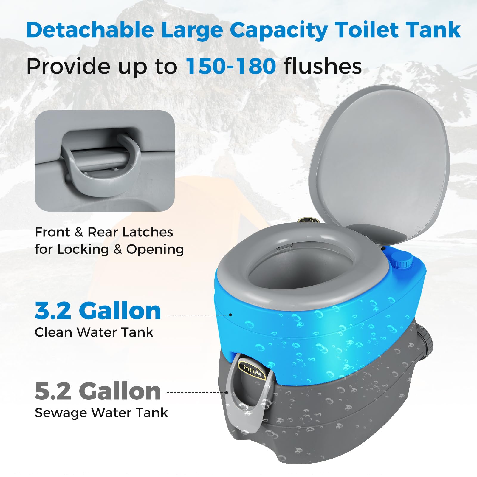 FANTASK Tragbare Campingtoilette, Reisetoilette mit Spülpumpe, Mobile Campingklo mit 20 L Abwassertank, Camping WC für Camping, Angeln