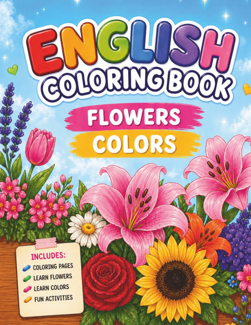 ENGLISH COLORING BOOK - FLOWERS - COLORS (Color & Learn English Series)