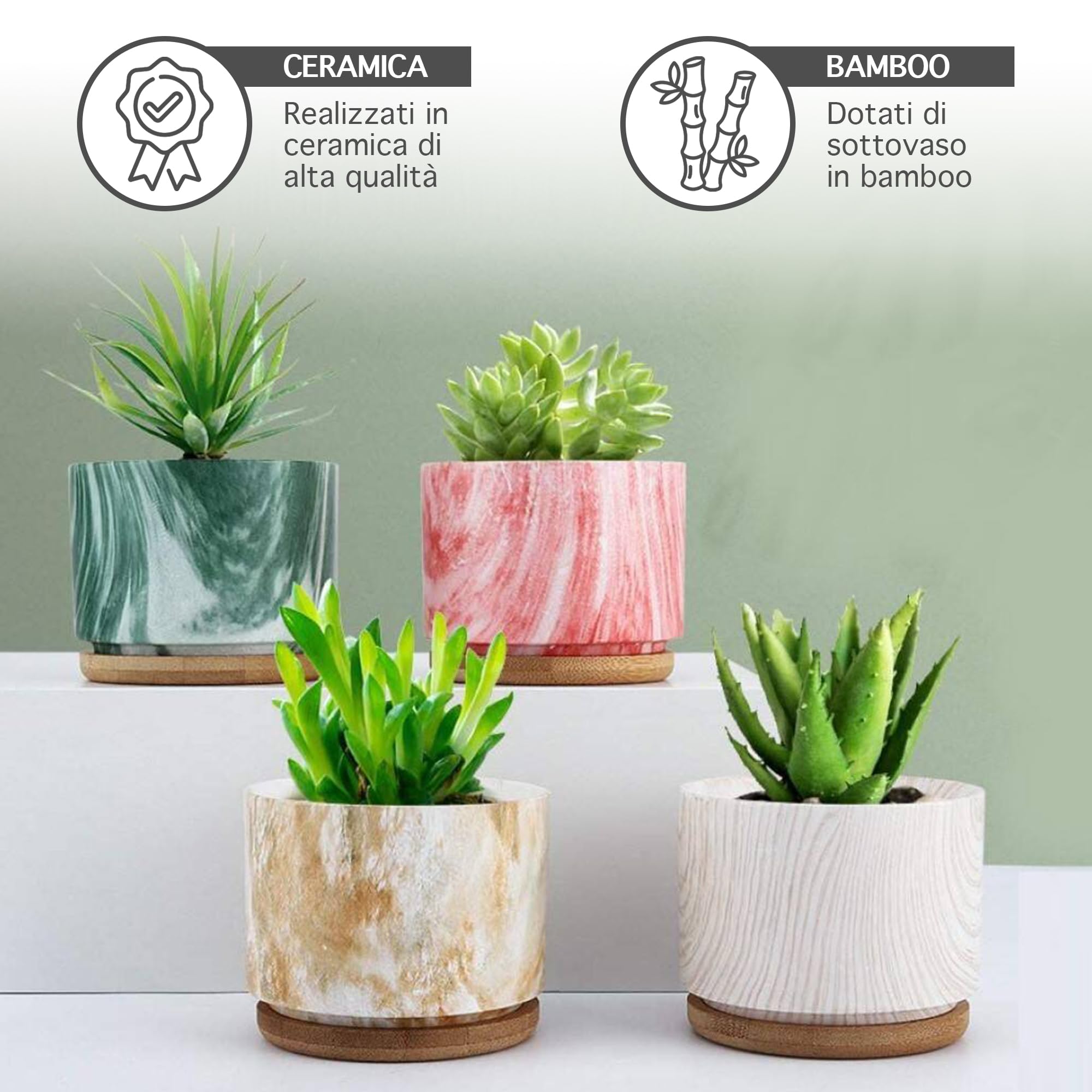 Lewondr Vasi per Piante Grasse, 4 Pezzi Mini Vasi Tondi Decorativi in