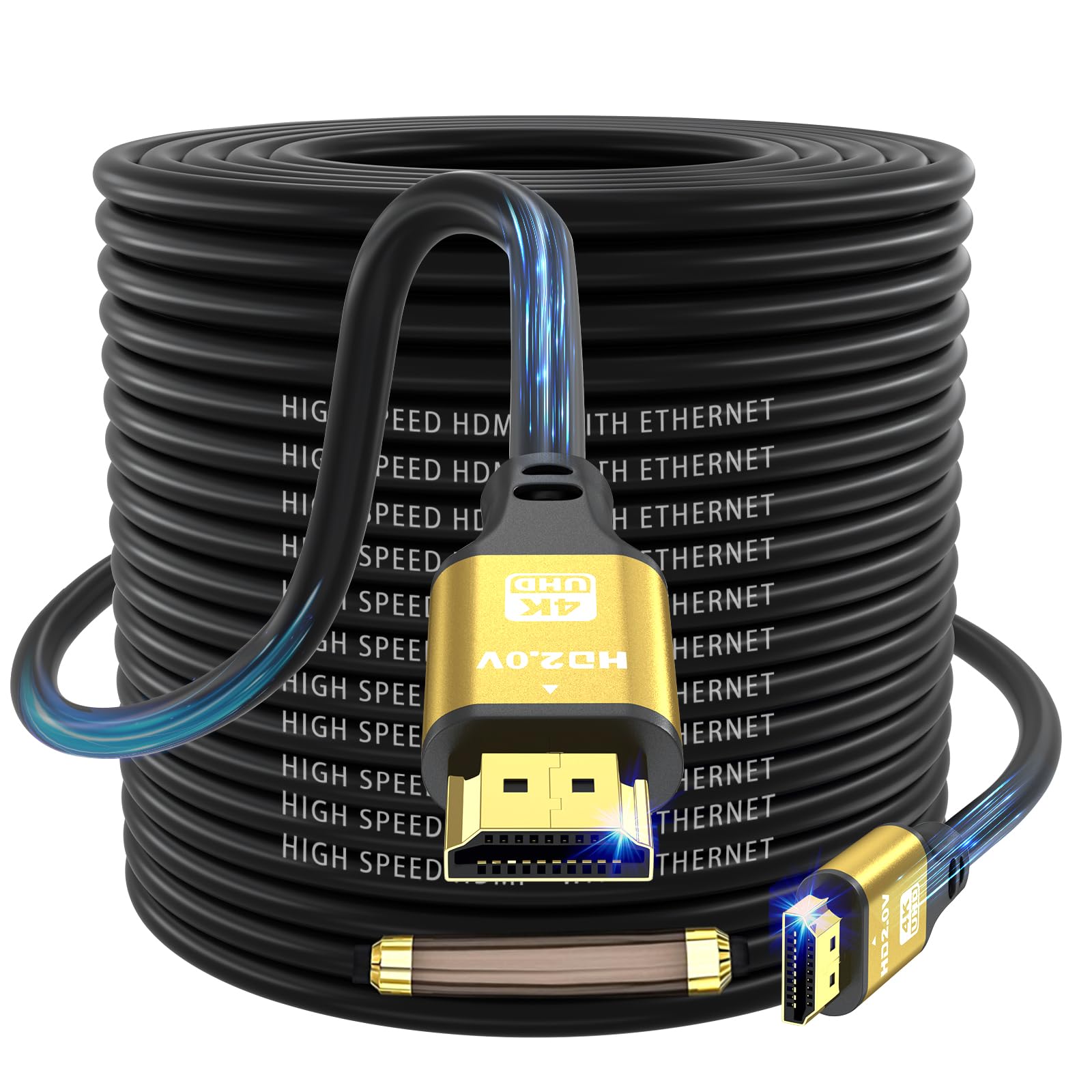 jojobnj HDMI Cable 100ft, 4K@60Hz, 18Gbps High Speed HDMI 2.0 Cord, Ultra HD,Ethernet Audio Return,Video 4K,1080p,3D,Arc, HDR Compatible with Xbox,PS5/PS4,HDTV,Laptop ect(Gold)