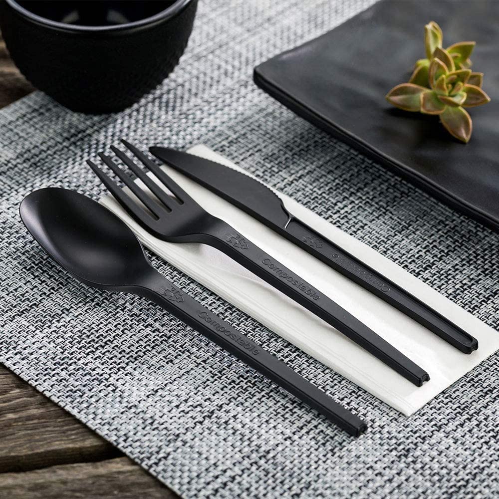 100 Coltelli CPLA monouso nere 17 CM compostabili biodegradabili posate in fibra di zucchero usa e getta bio eco nero black nero umido cucchiaio ristoranti bar pizzerie