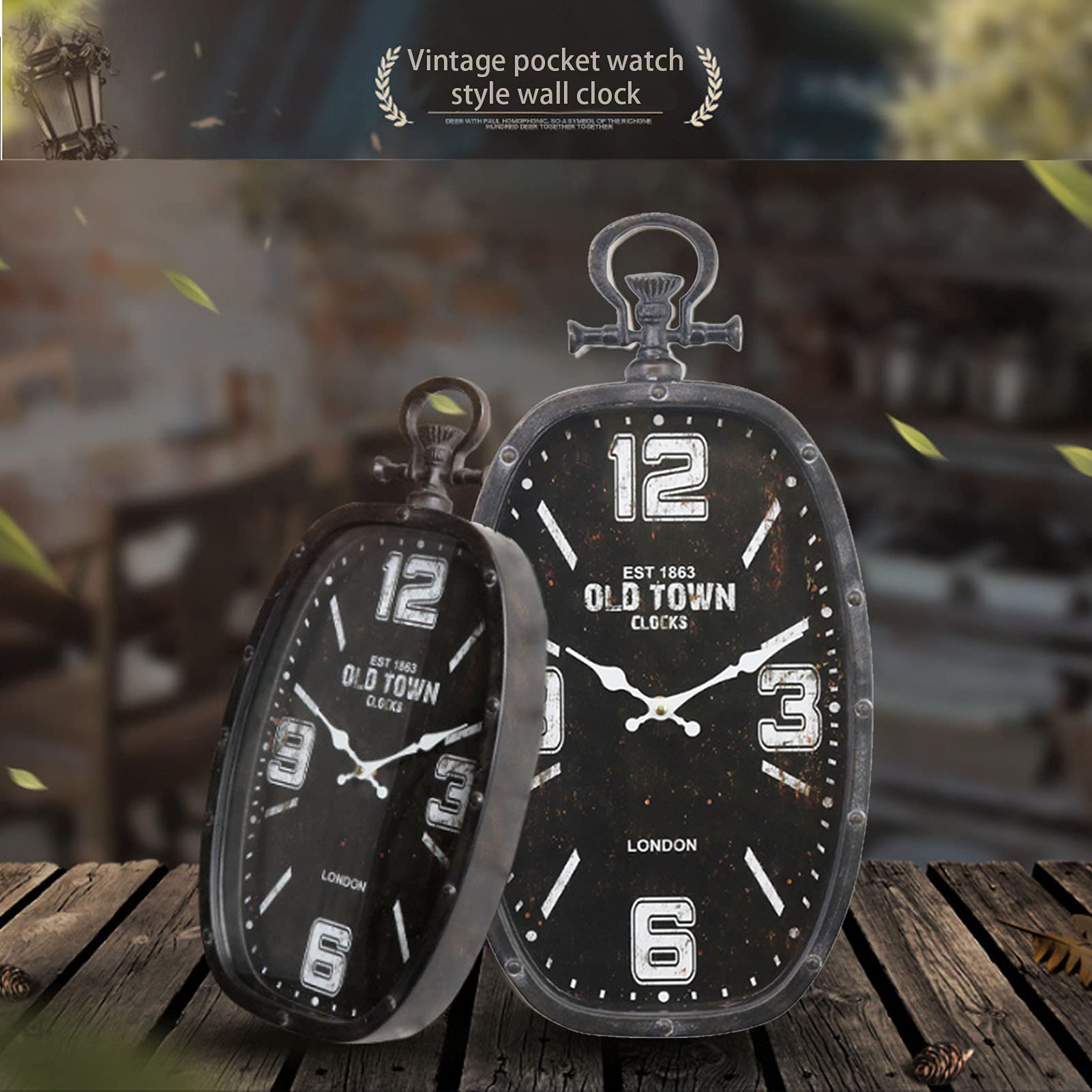 Reloj de Pared al Aire Libre, Arte de Hierro Oval Creativo, decoración de Estilo Industrial Retro, Tranquilo y sin Ruido, Reloj de Pared de Reloj de Bolsillo Europeo