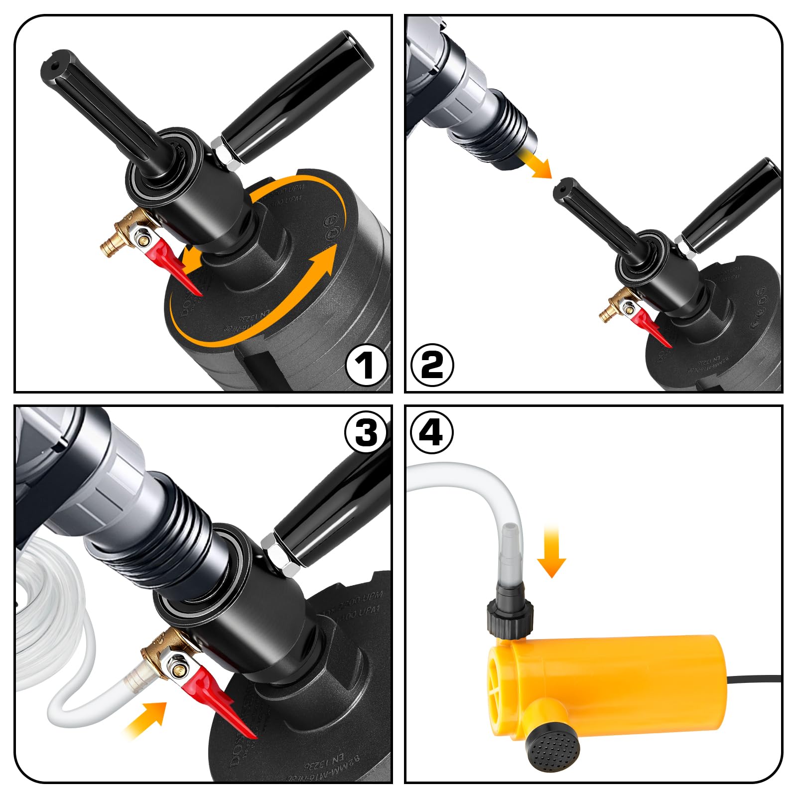 XIIW Adattatore SDS Max a 1 1/4" UNC Iniezione d’Acqua Automatica +Pompa | 4m Tubo per Trapano a Nucleo in Calcestruzzo, Acciaio 42CrMo4, G1/4" - Carotatrice Diamantata per Muro, Trapano a Nucleo