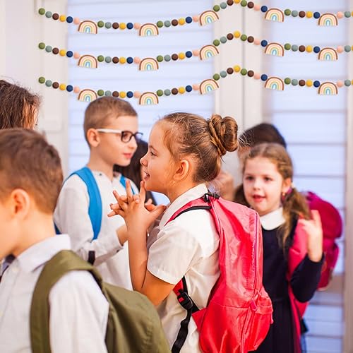 Miniatura 4 de Rtteri Guirnalda de fieltro de arco iris, decoración bohemia para el aula, decoración de regreso a clases, guirnalda de pompones hecha a mano, bola