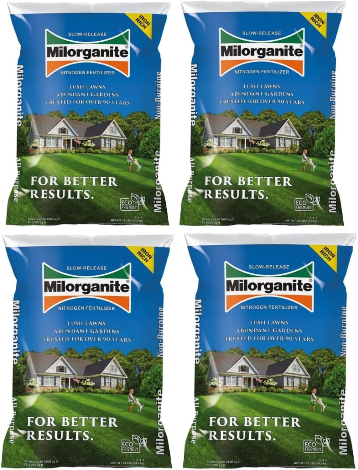Milorganite Slow-Release Nitrogen Fertilizer, 32-Pound - (4 Bags)