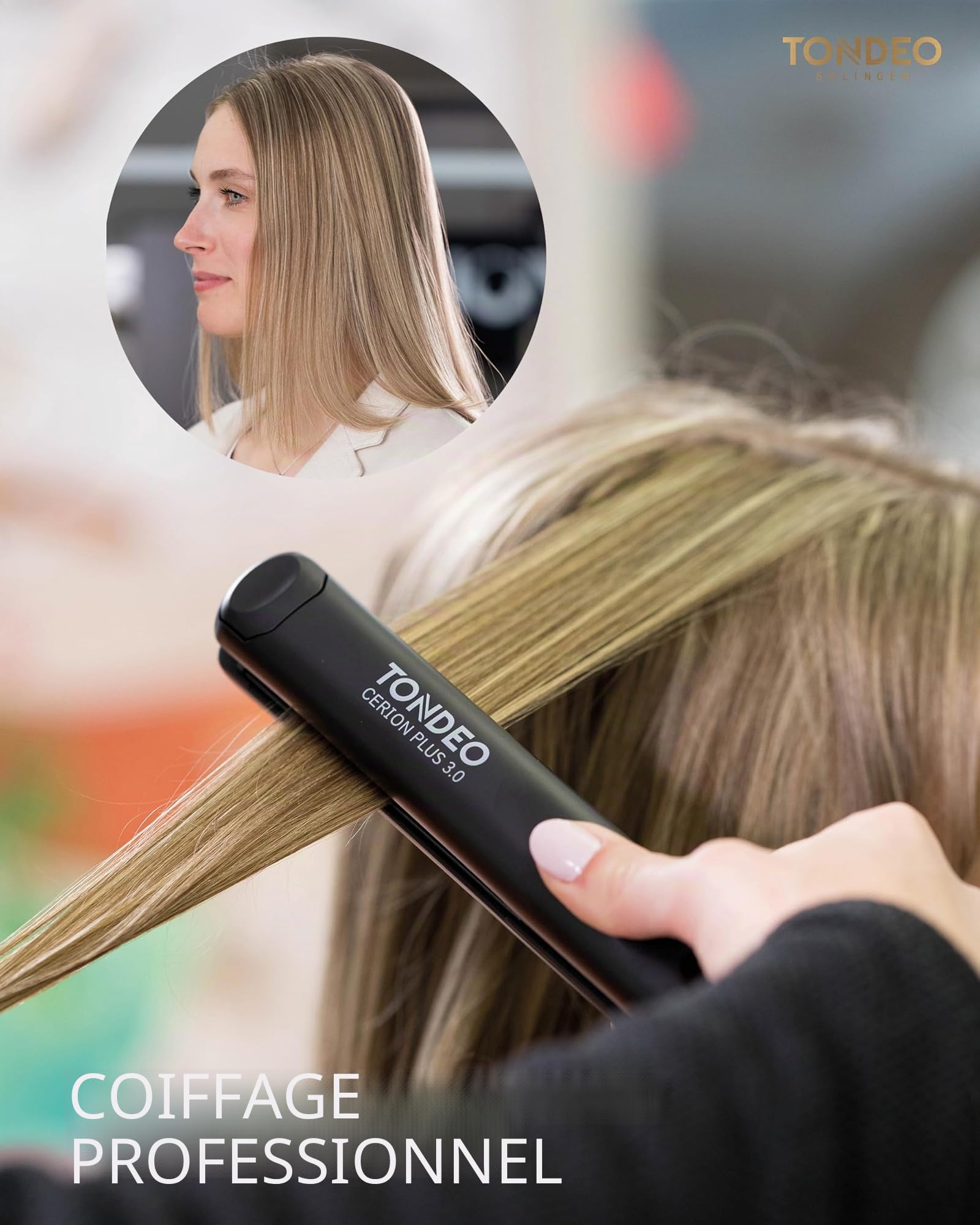 TONDEO Lisseur Cheveux CERION PLUS 3.0 | Lisseur pour boucler et lisser les cheveux | Développé par des coiffeurs professionnels