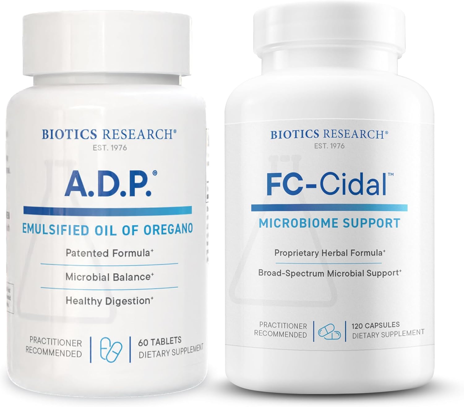 Biotics Research A.D.P. Oil of Oregano for GI Cleansing & Antioxidant Support + FC-Cidal Herbal Blend for Gut Lining, Microbial Balance & Immune Health – 60 tabs & 120 caps