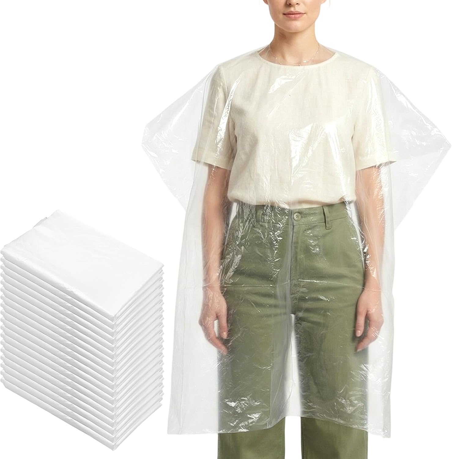 300 Pcs Disposable Hair Cutting Capes, 47.2" x 35.4" Clear PVC Waterproof Salon Capes, Heavy-Duty Barber Cape for Hair Dye, Coloring, Perming, and Styling – Bulk Value Pack