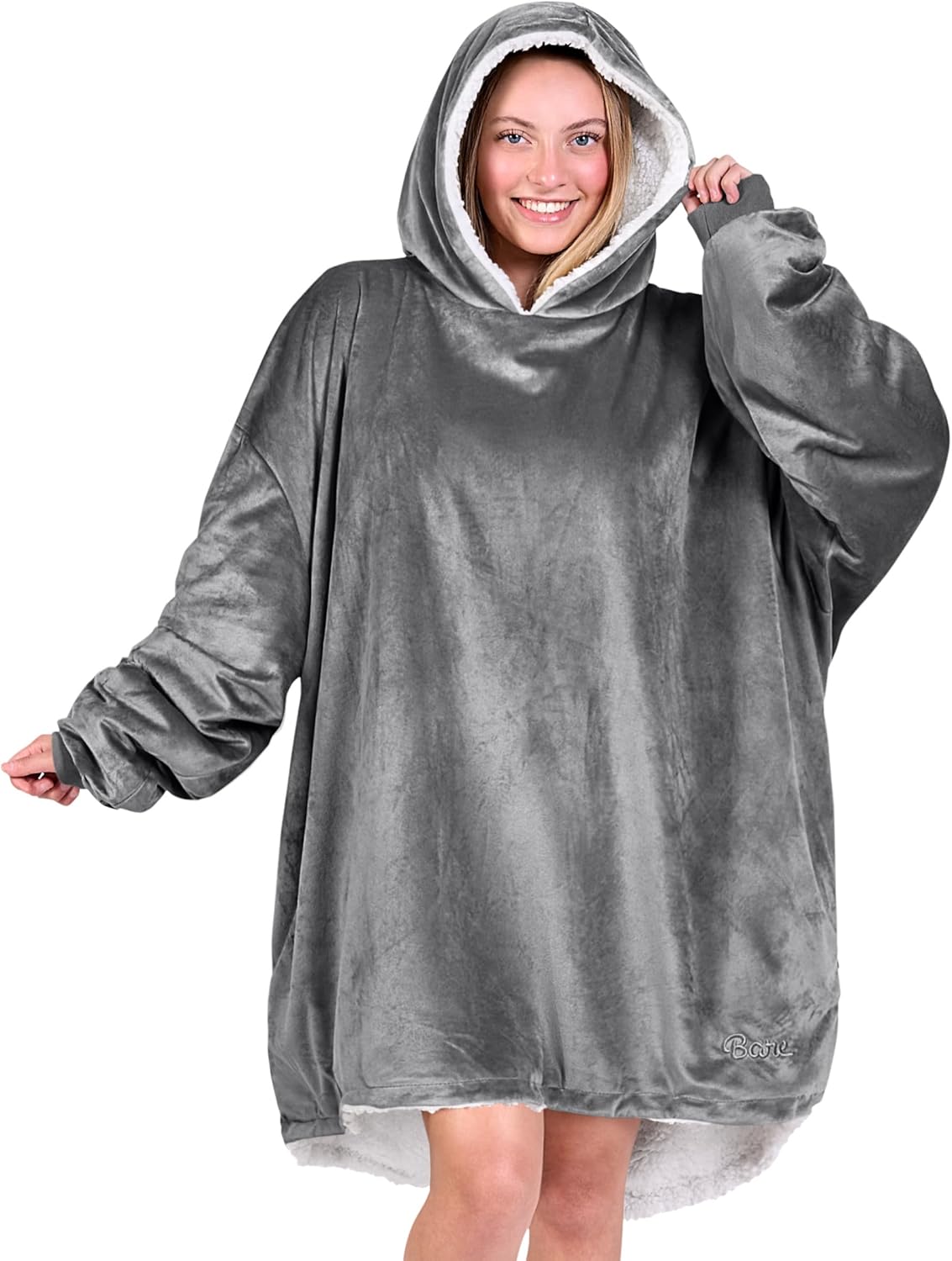 Bare Home Wearable Blanket Hoodie - Soft Plush Sherpa - Warm and Cozy - Oversized Wearable Blanket - Adult & Kid Sizes