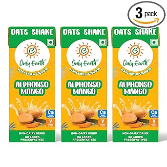 Only Earth Oats Shake | Alphonso Mango | Plant-based | Lactose-free | No Added Preservatives| Cholesterol-free | Guilt-free | With Calcium, Vitamin D, B1, B2 & B12 200 ml (Pack 3) - image, photos
