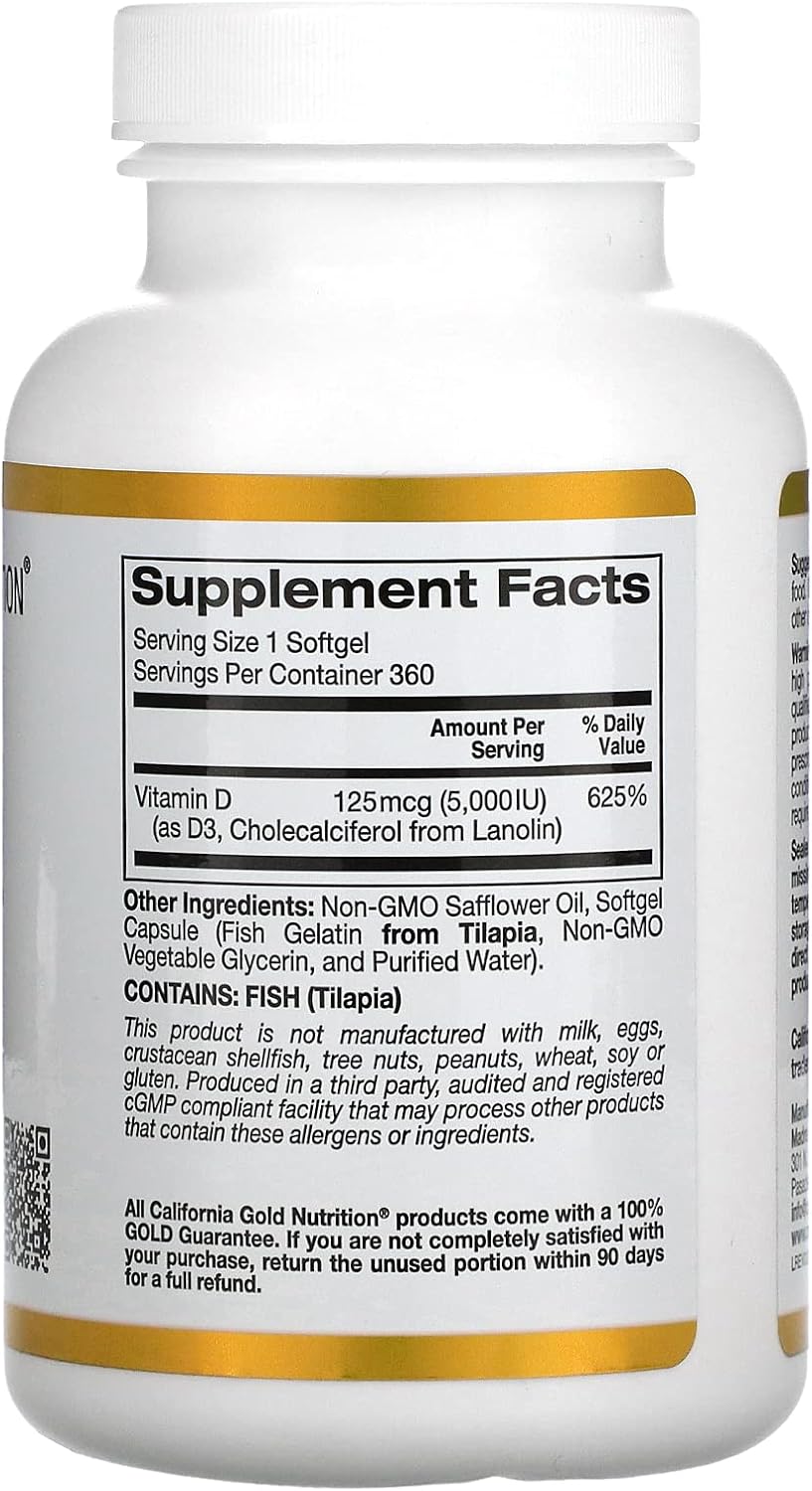 Buy California Gold Nutrition Vitamin D3, 5,000IU, Cholecalciferol from