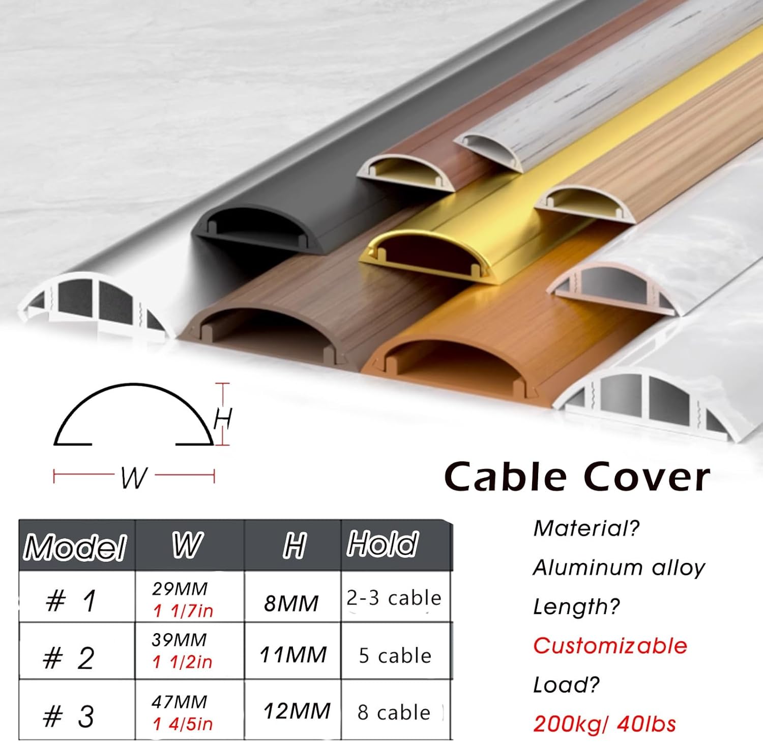 Self Adhesive Cord Covers for Wires on Floor, Low Profile Cord Concealer System Cable Hider - Commercial/Residential, 1 Meter Wire Cover Raceway Kit(Light Coffee,39mm)