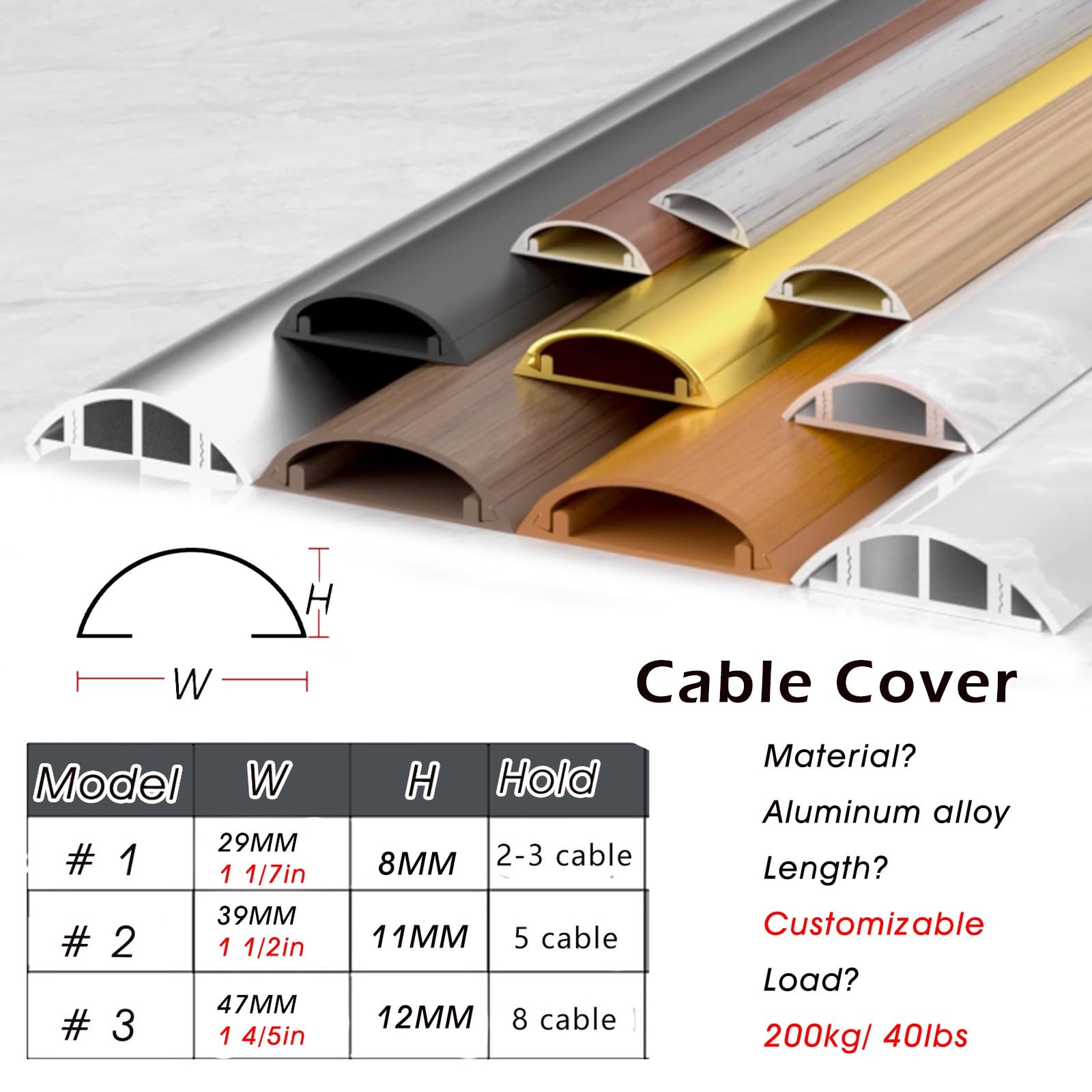 Goulotte Passe Cable Protège-câble, Cache-rallonge, Connecteurs De Sol Et Bandes Adhésives pour Chemin De Câbles(29mm,47.2''/120cm)
