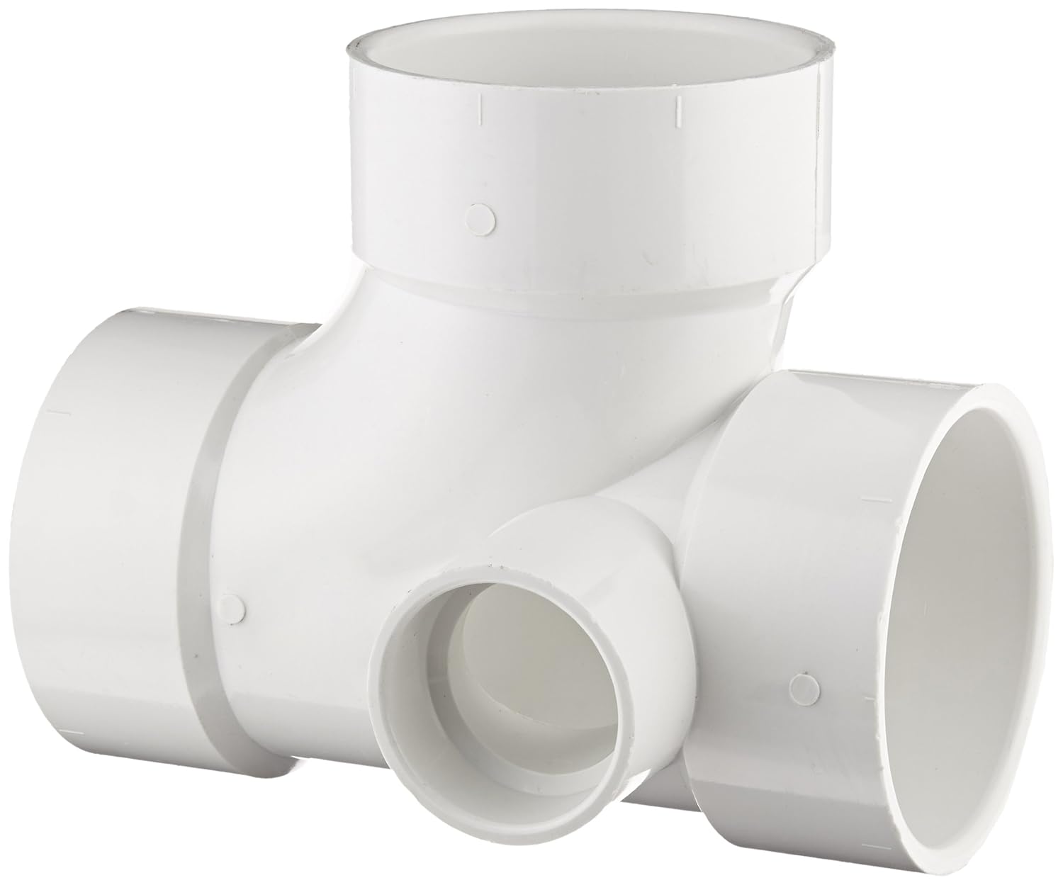 Spears P417 Series PVC DWV Pipe Fitting, Sanitary Tee with Right Side Inlet, 3" x 3" x 3" x 1-1/2" Hub