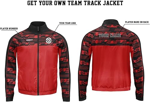Miniatura 3 de ORKY Men Custom Soccer Jacket, Print Name Sport Coat, Football Full Zip Autumn Winter Training Outwear