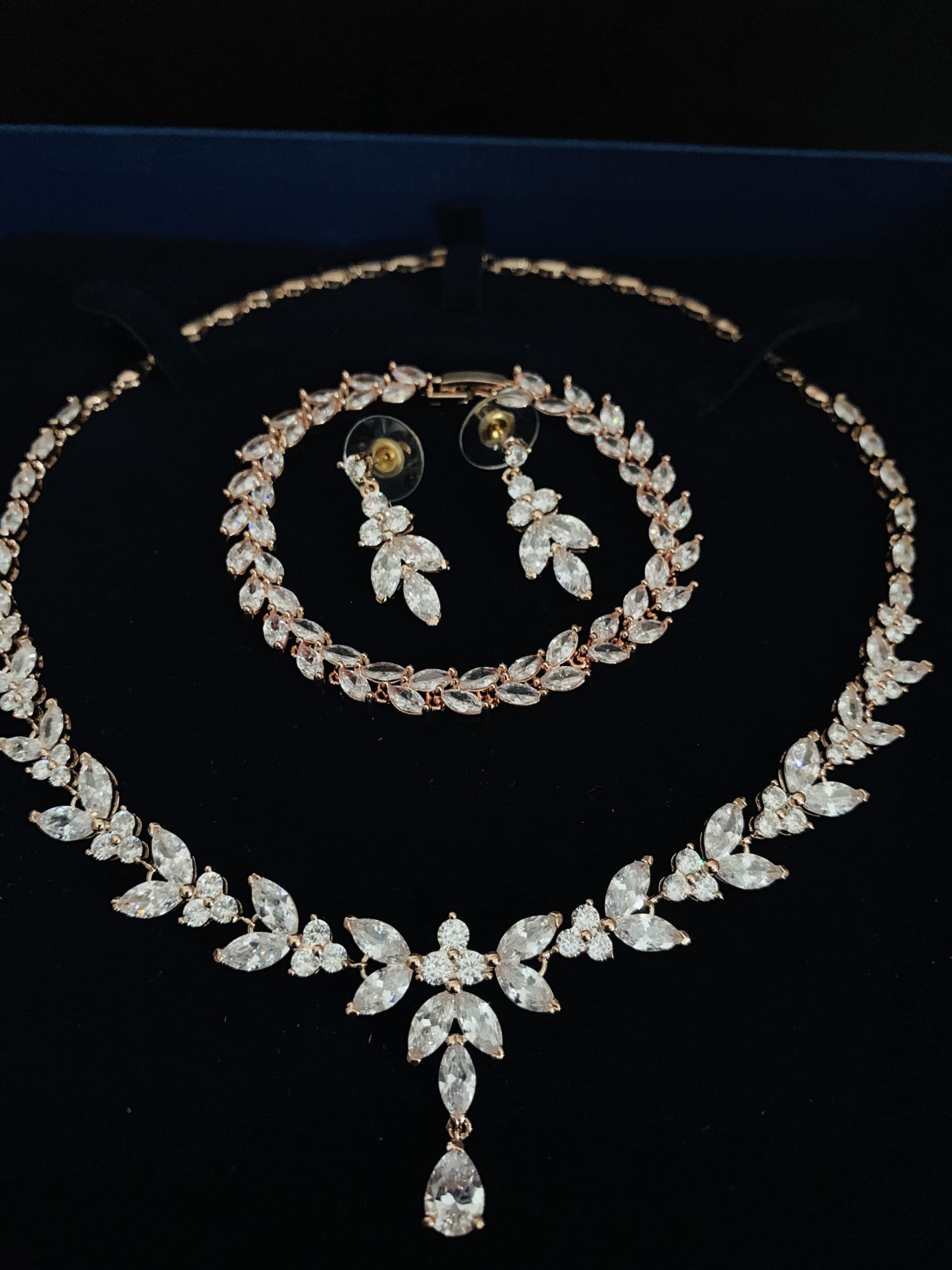 Zirkonia Brautschmuck Schmuckset Roségold – Collier, Ohrringe & Armband – edler Brautschmuck für Hochzeit, Ball & festliche Anlässe