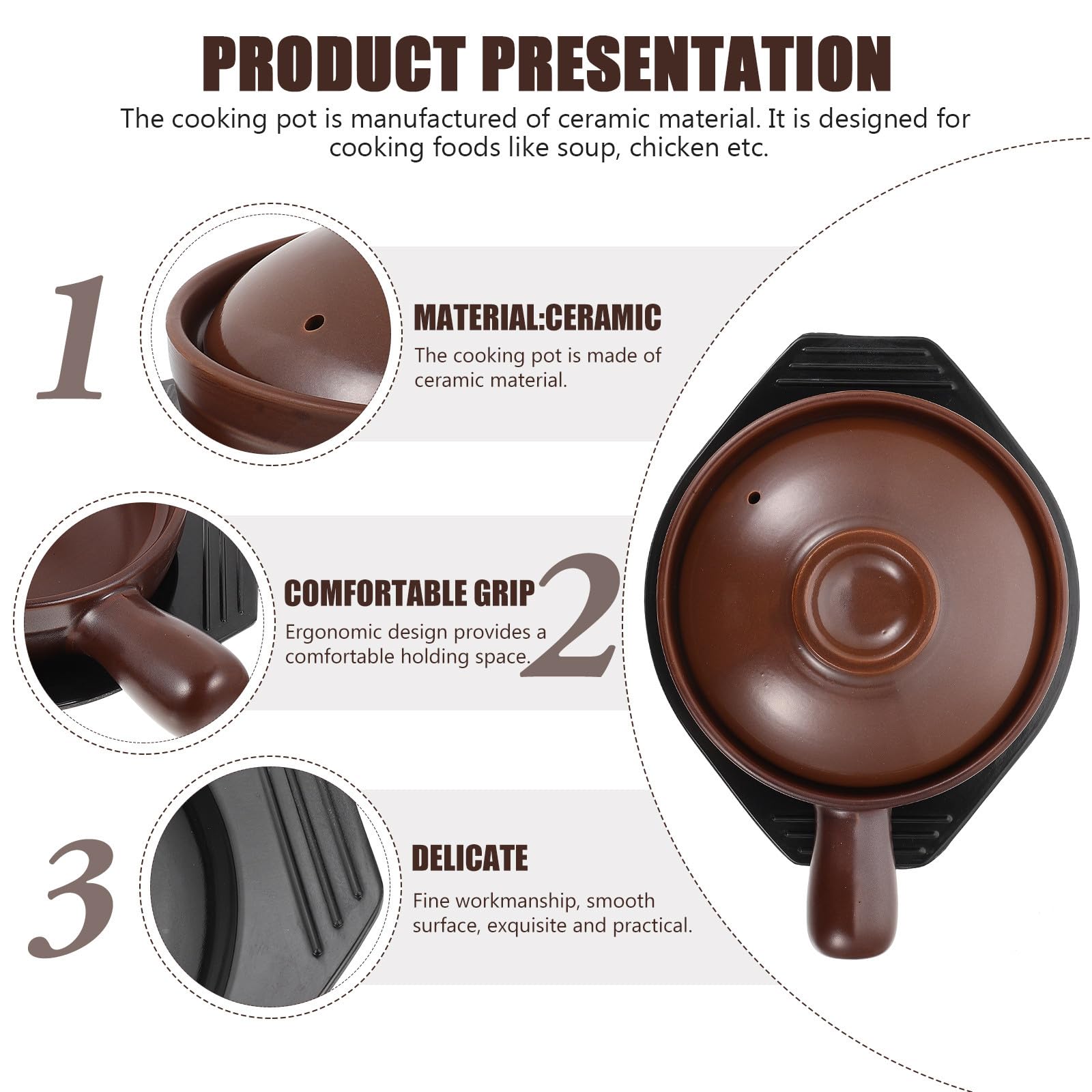 Zerodeko 1juego Cazuela de Cerámica con Asa Resistente Altas Temperaturas para Cocina Doméstica con Base Olla para Guisos y Sopas Utensilios de Cocina Ergonómicos y Duraderos