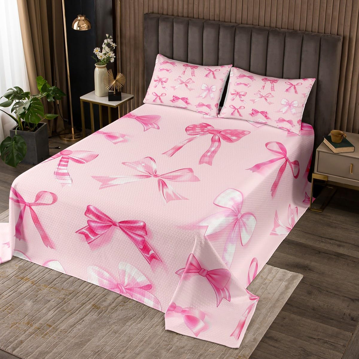 jejeloiu Watercolor Bow Bedspread Twin Size Kids Bow Quilted Coverlet for Boys Girls Teens Girls Bownot Coverlet Set Breathable Soft Lightweight Microfiber Cute Bowknot Room Decor Bed Cover
