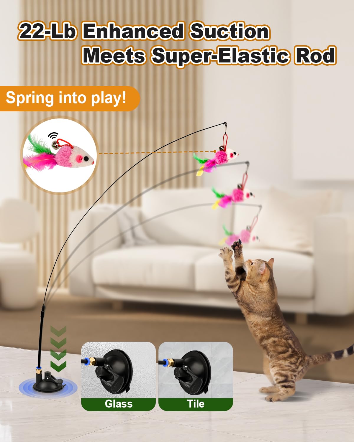 Katzenfeder-Spielzeug, verbesserter Saugnapf, Katzenspielzeug für den Innenbereich, interaktiver Katzenstab, 2 Arten von Türhängern, Katzenschnur, Spielzeug, 12 Stück Angelruten-Federn