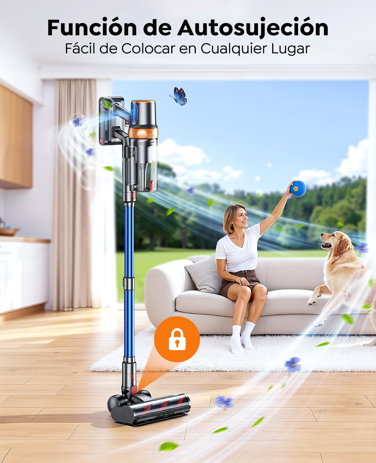 600W/50KPa Aspiradora sin Cable,65 Mins Autonomía,Aspirador Escoba Vertical con Cepillo Antiácaros,Pantalla Táctil,Función Aromática,Carga en Pared,Anti-Enredos,Luz LED,Adecuado Suelos/Sofás/Mascotas