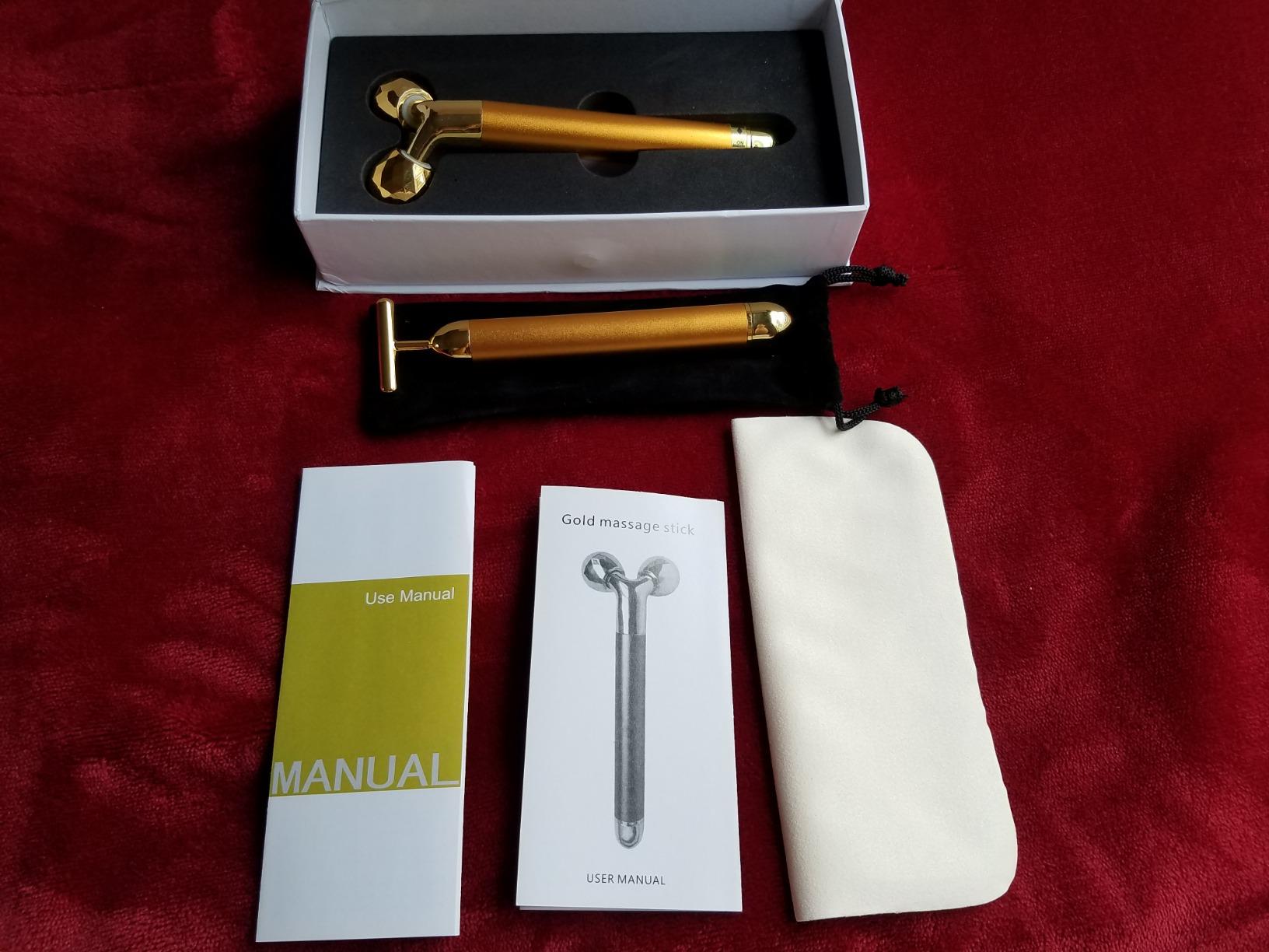 Yeamon 2 in 1 Face Massager Golden Facial Electric 3D Roller and T Shape Arm Eye Nose Massager Skin Care Tool