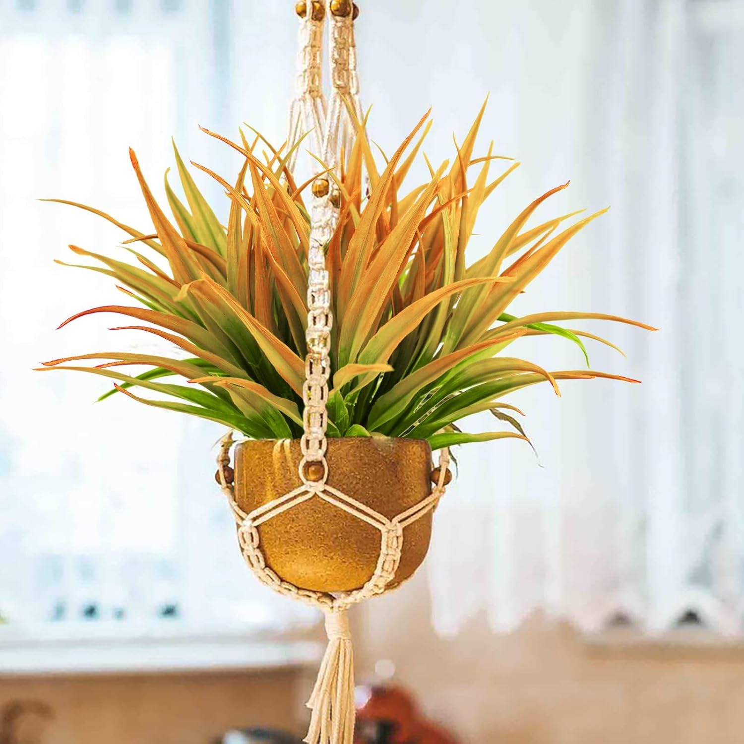 Artificial Fake Grass, 24 PCS Outdoor Faux Grasses Plastic Plants Greenery UV Resistant for Outside Home Windowbox Garden Office Patio Hanging Planter Front Porch Fall Décor (Yellow) - Image 5