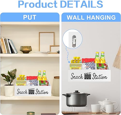 Miniatura 6 de Lzhevsk Organizador de aperitivos para despensa, cesta de madera para almacenamiento de papas fritas, dulces, exhibición de alimentos, organizador