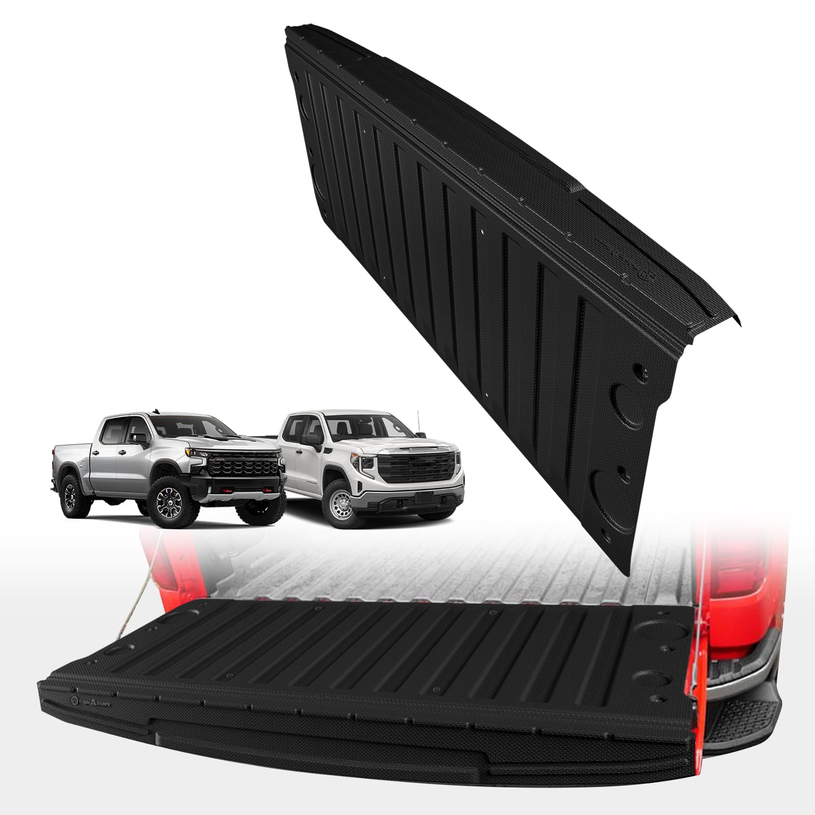 TripleAliners Truck Mat Compatible with 2019-2026 Chevy Silverado &amp; GMC Sierra 1500 Standard Tailgate Accessories, Tailgate Mat Cover Custom Fit All Weather Pickup Liner, w/Tailgate Cap Protector