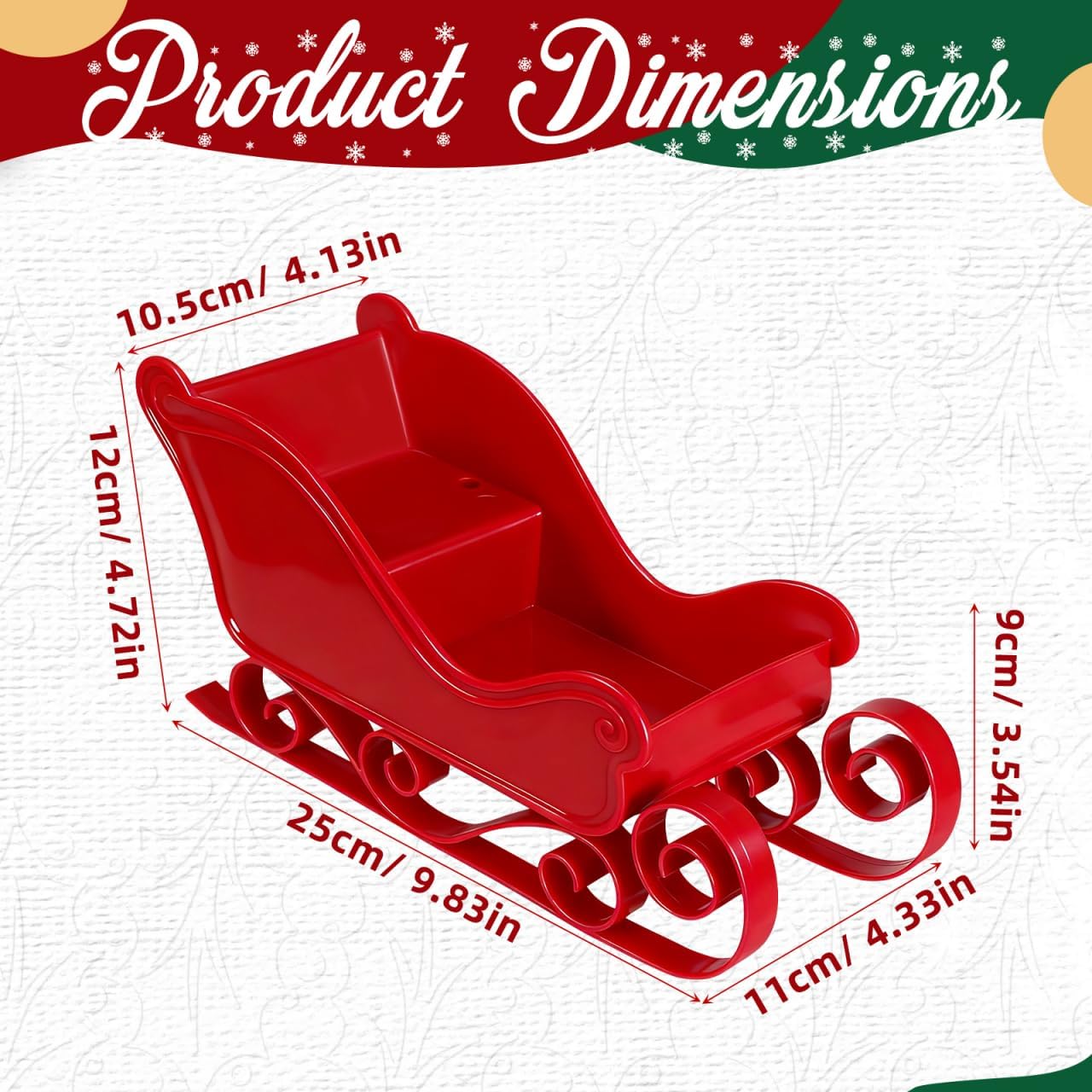 4 Pack Christmas Sleigh Christmas Tree 11x5 Inch Decorations Mini Miniture Decoration Santa Claus Sleigh Decor Xmas Favor Bowl Mini Sled Ornament Christmas Sleigh Decorations