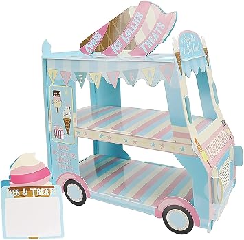 3 Tier Cupcake Stand Ice Cream Van Stand Cars Display Stand Bus Cupcake Cake Stand Truck Paper Cupcake Holder for Kids Birthday Party Decorations Blue car