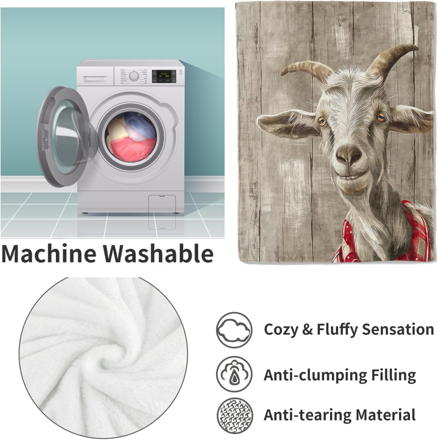 Goat Blanket, 50"x60" Rustic Goat Flannel Fleece Throw for Kids & Adults, Ultra-Soft and Warm Home Decor Blanket, Goat Gifts - Image 4