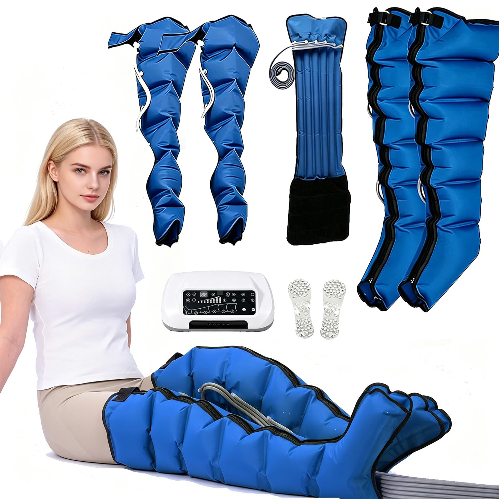 Botas de Presoterapia, Maquina Presoterapia para Casa Piernas 6 Camaras, Drenaje Linfatico Profesional, Alivia Piernas Cansadas e Hinchadas, Circulacion Sanguinea, Presion Automatica