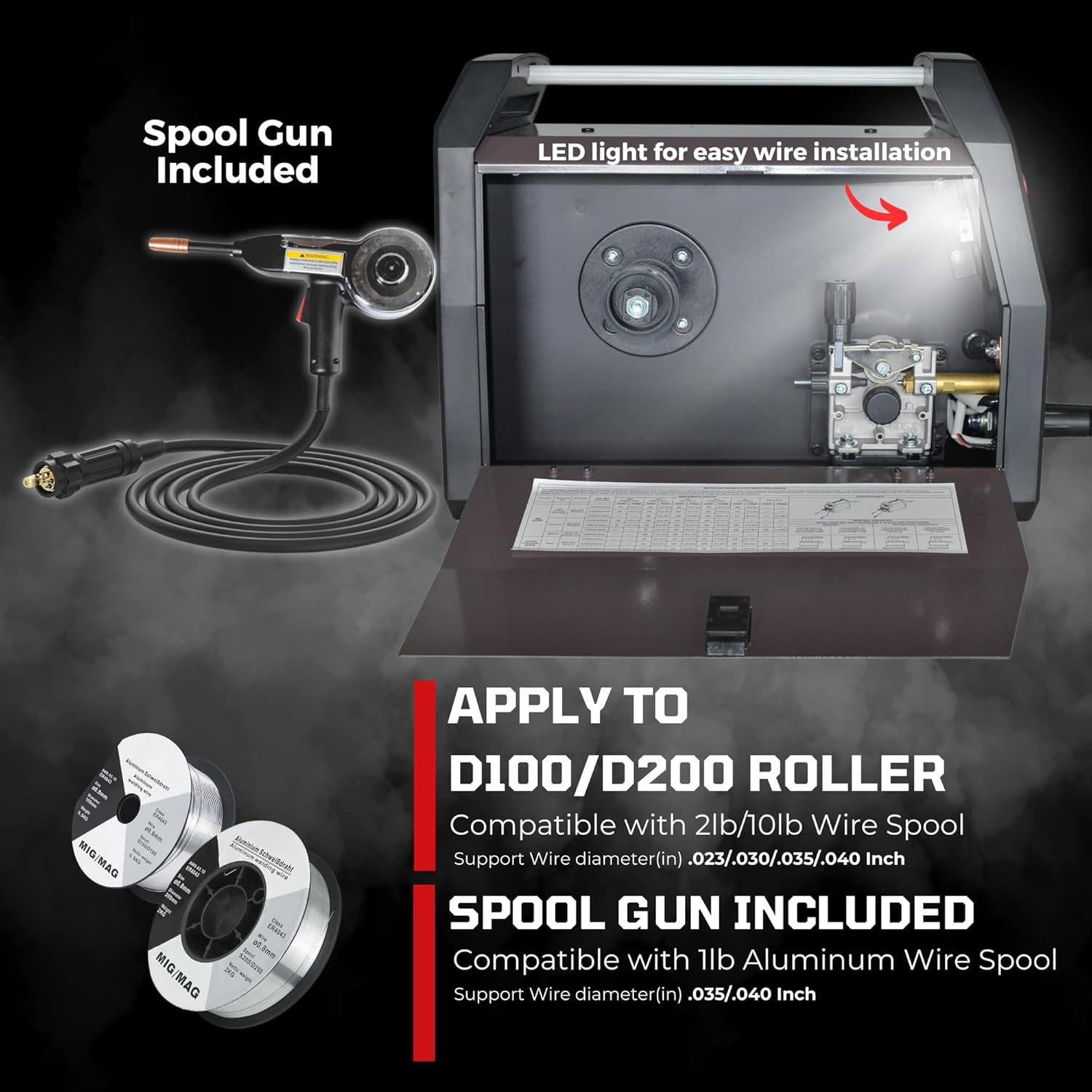 LOTOS MIG225 225A 110/220V 6 in 1 MIG Welder + LOTOS MSG096 Spool Gun for Alunimum Welding