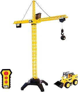 CAT Construction Workforce Jumbo Tower Crane Set, 50-Inch RC Crane Toy with 360-Degree Rotation, Hook and Wrecking Ball, Light, Skid Steer and 4" Figure, USB Rechargeable, Ages 5+