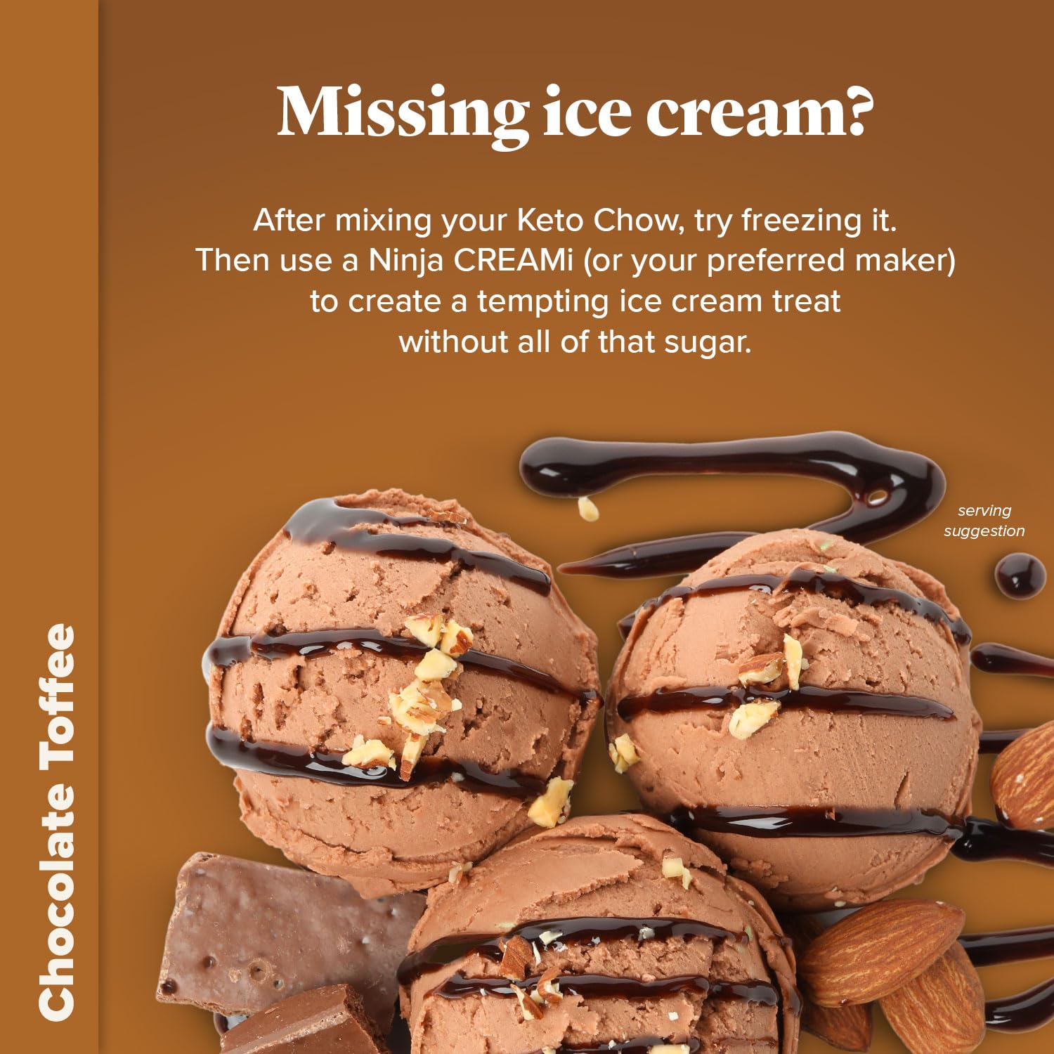 Keto Chow Chocolate Toffee - Keto Meal Replacement Shake Powder - Nutritionally Complete - Low Carb - Delicious Easy Meal Substitute - Protein Rich You Choose The Fat - Single Meal - 8 Pack
