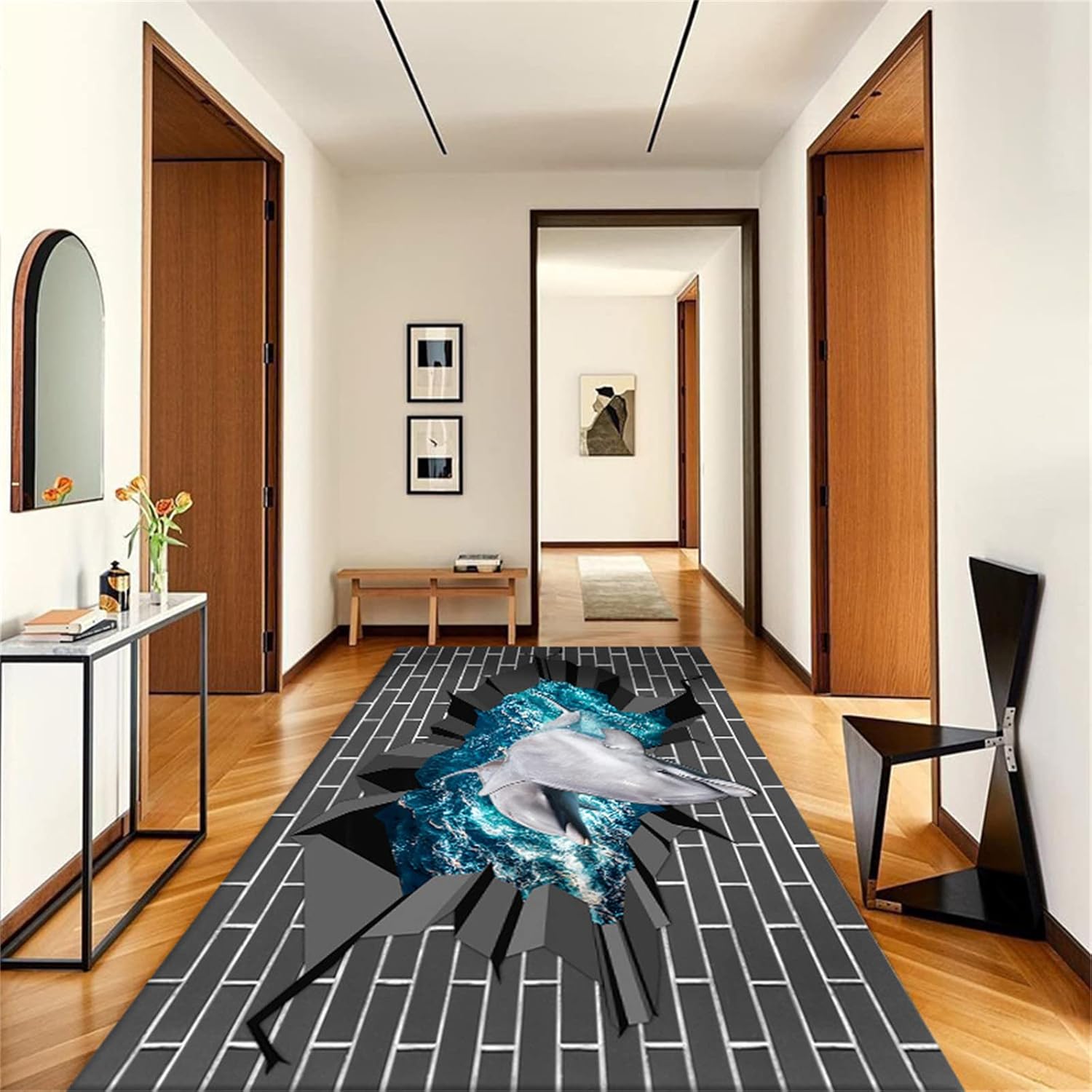 3D Dolphin Optical Illusion Rugs,3.3x10ft, Ocean Animial