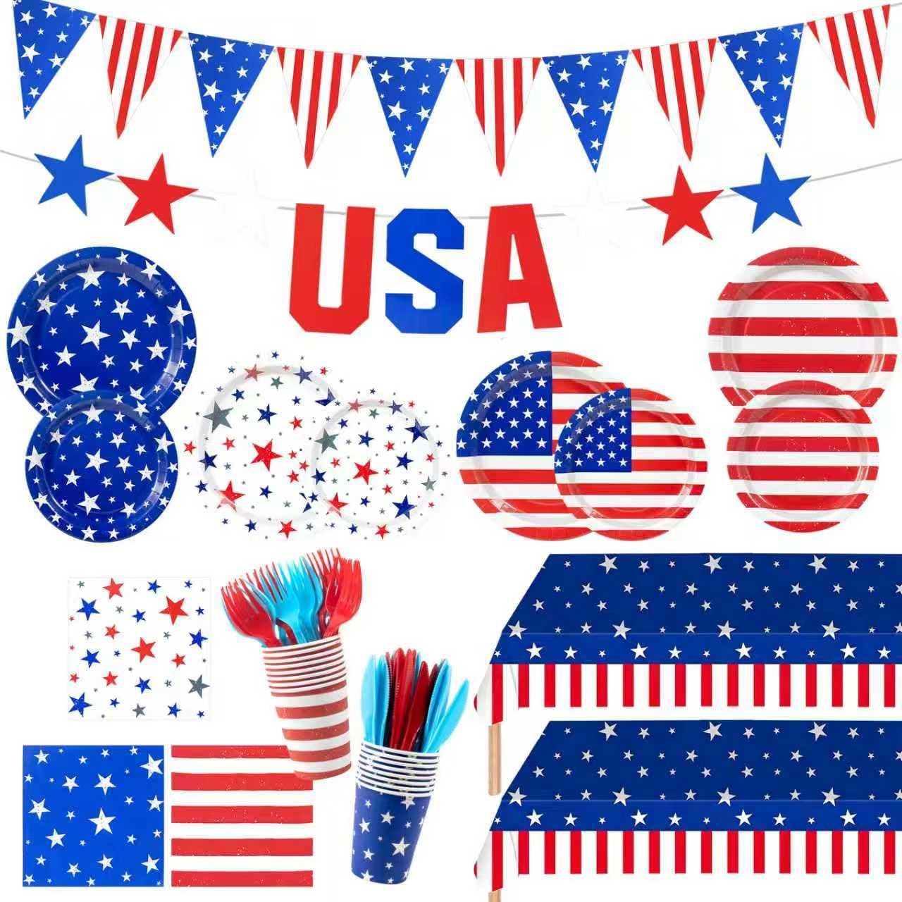 147Pcs 4th of July Party Supplies Set,American Flag Patriotic Theme Party Paper Plates and Napkins Set,for Veterans Election Day,Memorial Day &4th of July Independence Day Decorations