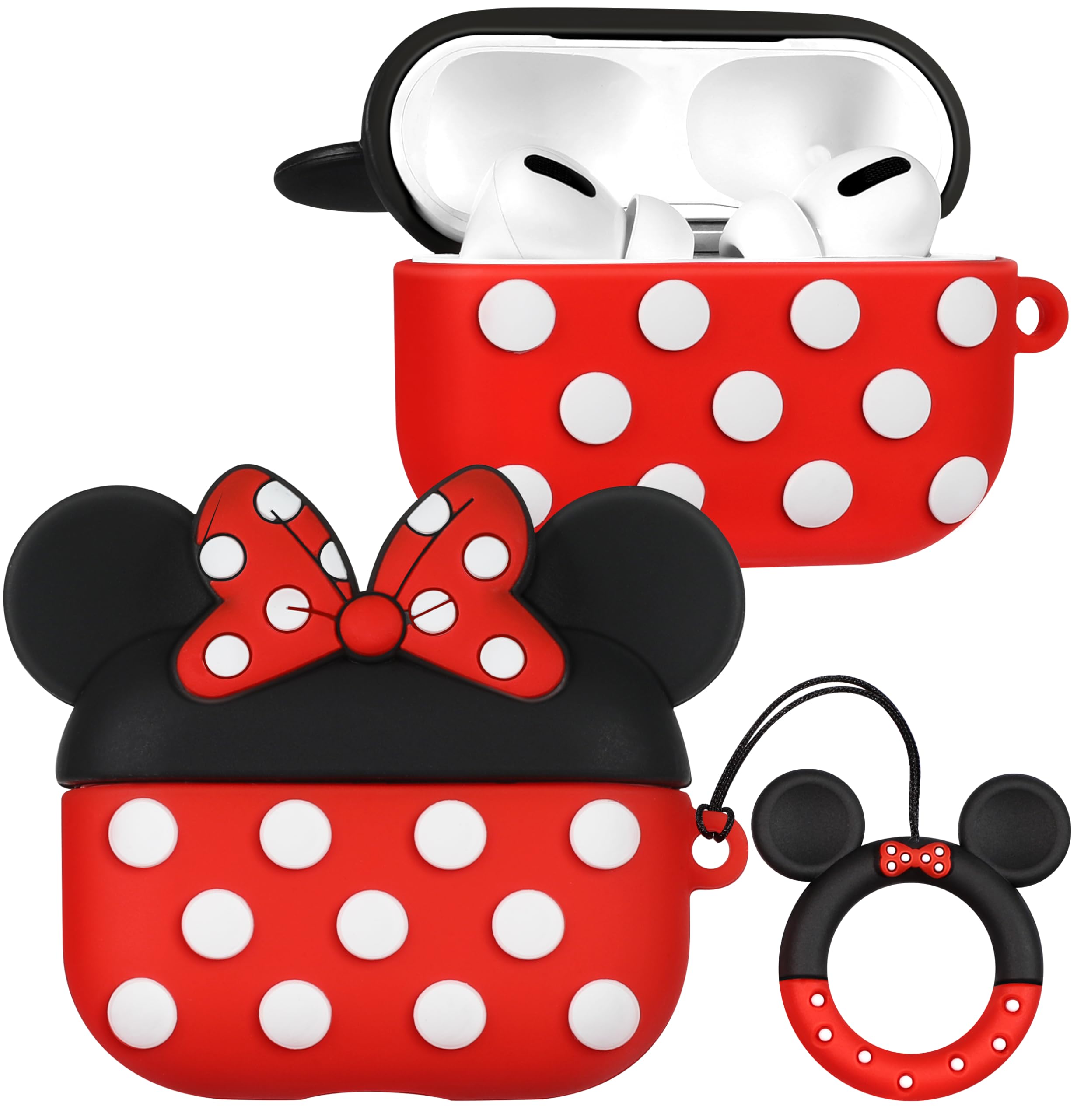 Boaretiu for AirPods Pro/Pro 2nd Generation Case - Cute Kawaii Red Bow with Keychain for AirPods Pro & Pro 2 Case Cover Funny 3D Soft Silicone Fun