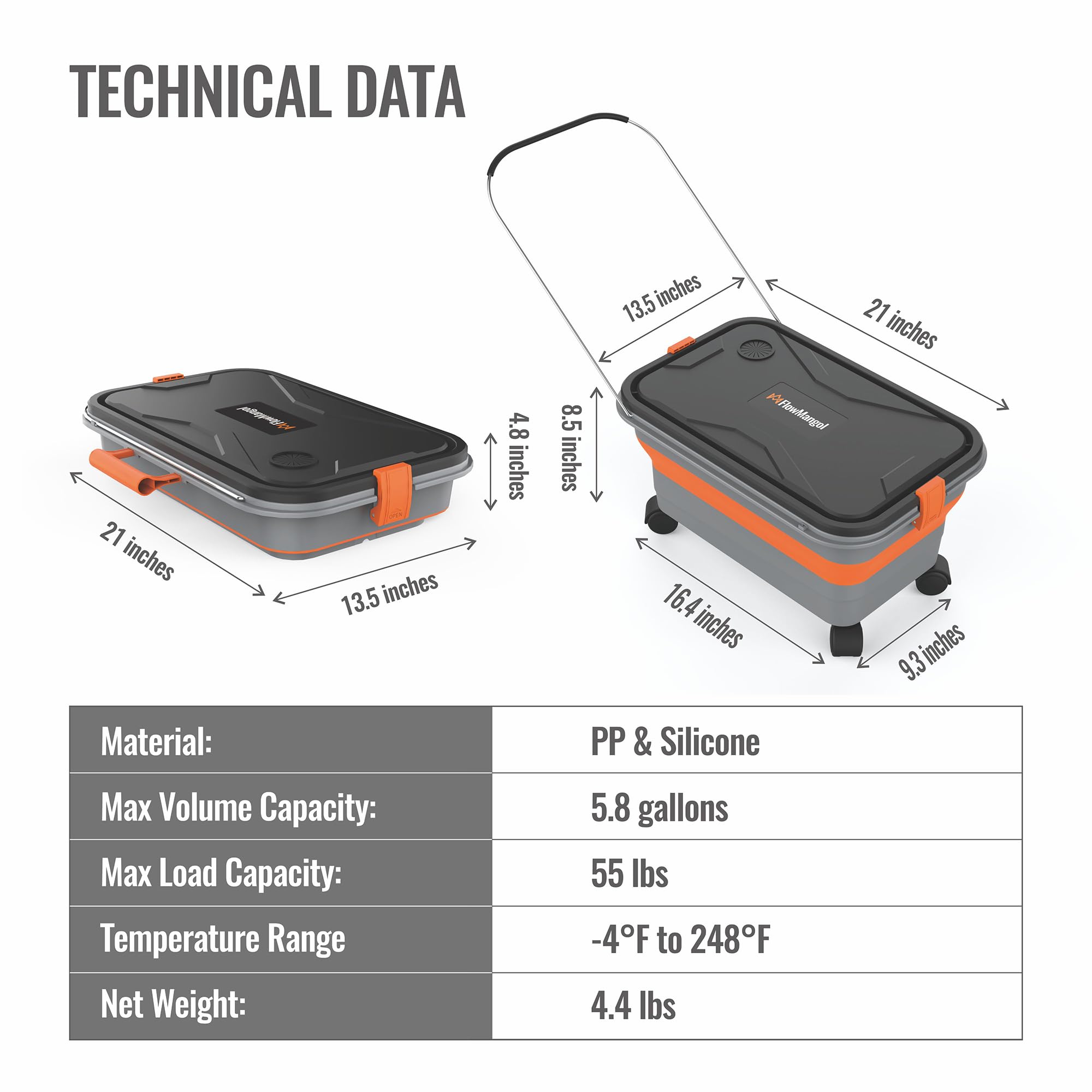 Glide CB 55 - Cubo plegable de 5.5 galones dedicado para lavado de autos con ruedas, mango y salida de agua, plegable multiusos para limpieza de fregona, camping, RV, baño de mascotas y