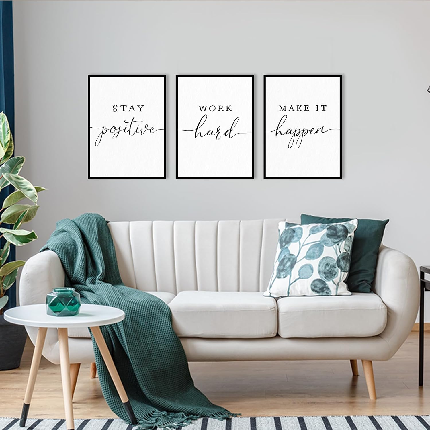 Motivational Wall Art Office Decor: 3 Piece Positive Affirmations Prints Posters 12"x16",Stay Positive Work Hard Make It Happen Quotes Inspirational Wall Decor for Home Office(Framed)