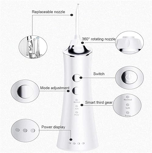 Miniatura 5 de Irrigador dental inalámbrico con 3 modos, irrigador dental inalámbrico de 5.5 onzas líquidas, 3 modos y 5 puntas de chorro, IPX7 impermeable,