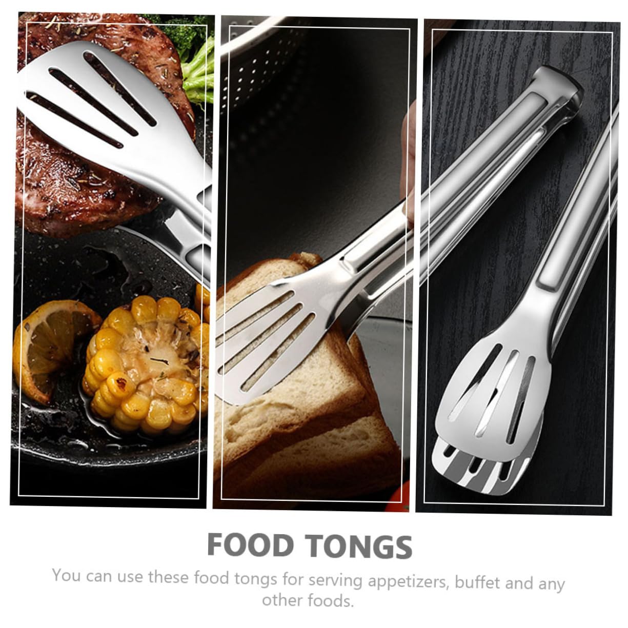 BRIGHTFUFU 4pcs Stainless Steel Bbq Tongs Bread Steak Clamps Ergonomic Grip Skid Design for Kitchen Grilling Bbq Parties Family Gatherings