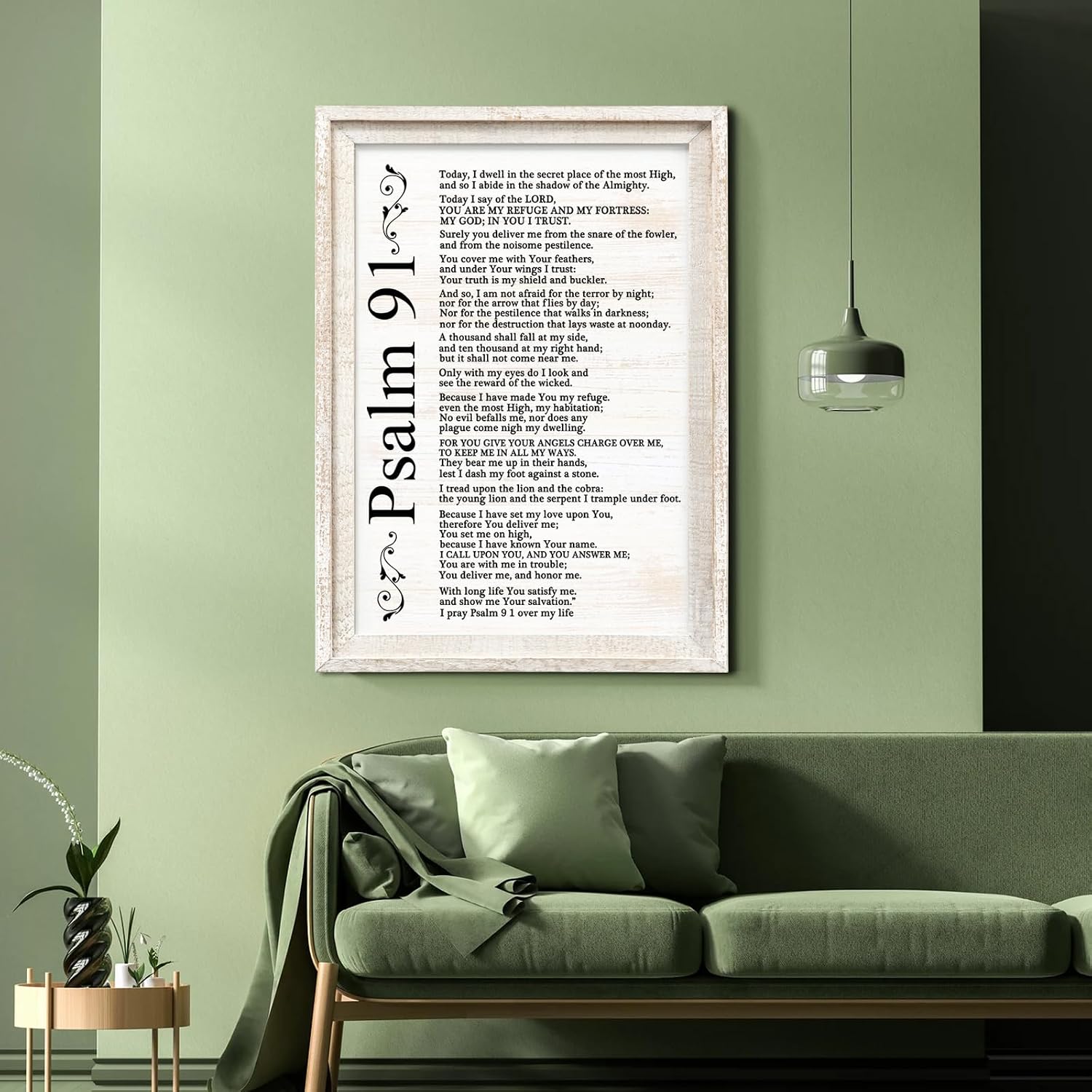 Psalm 91 Rustic Bible Verse Framed Wall Art, 16''×23'' Positive Religious Christian Lords Prayer Sign for God Jesus Christ Prayer, Vintage Horizontal Holy Inspirational Catholic Scripture Decor